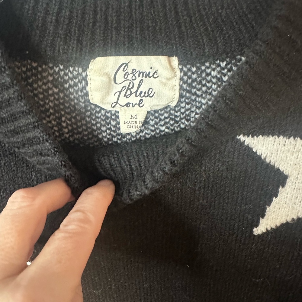 Cosmic Blue Love Black Star Knit Sweater Medium - Picture 2 of 2